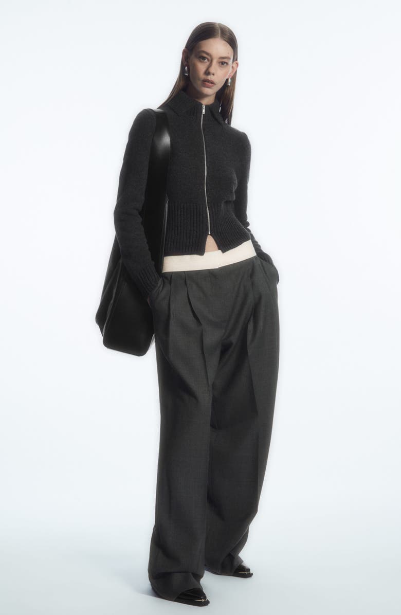 COS Wool Zip-Up Crop Cardigan, Alternate, color,