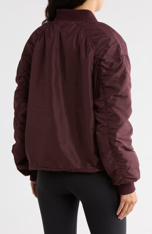 Z By Zella Ruched Sleeve Bomber Jacket In Burgundy
