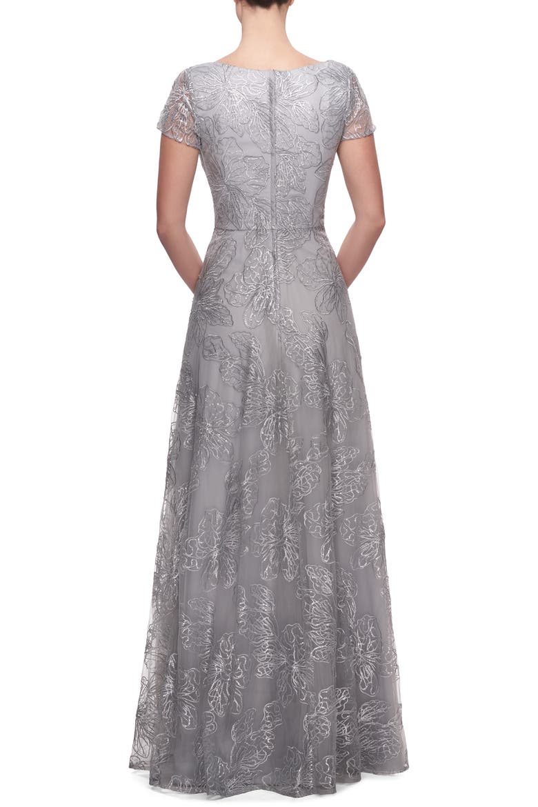 Sequin Floral Embroidered Gown, Alternate, color, SILVER
