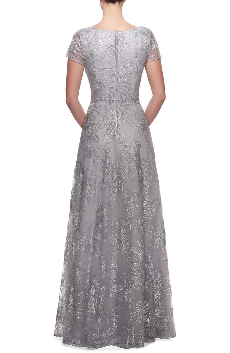 La Femme Sequin Floral Embroidered Gown, Alternate, color, 