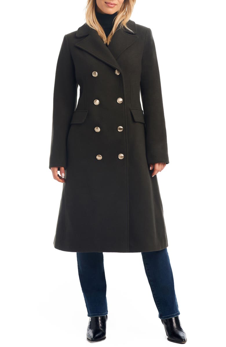 Vince Camuto Double Breasted Wool Blend Coat with Removable Faux Fur Collar, Alternate, color, Olive