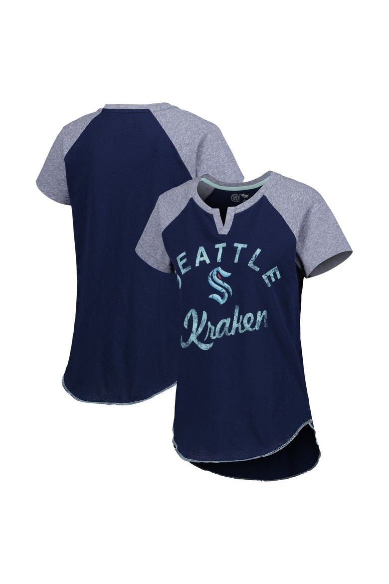 Women's Starter Deep Sea Blue Seattle Kraken Grand Slam Raglan Notch Neck T-Shirt, Main, color, Navy