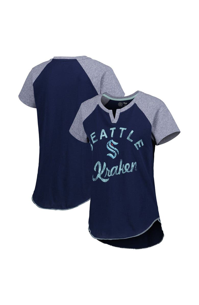 STARTER Women's Starter Deep Sea Blue Seattle Kraken Grand Slam Raglan Notch Neck T-Shirt, Main, color, 