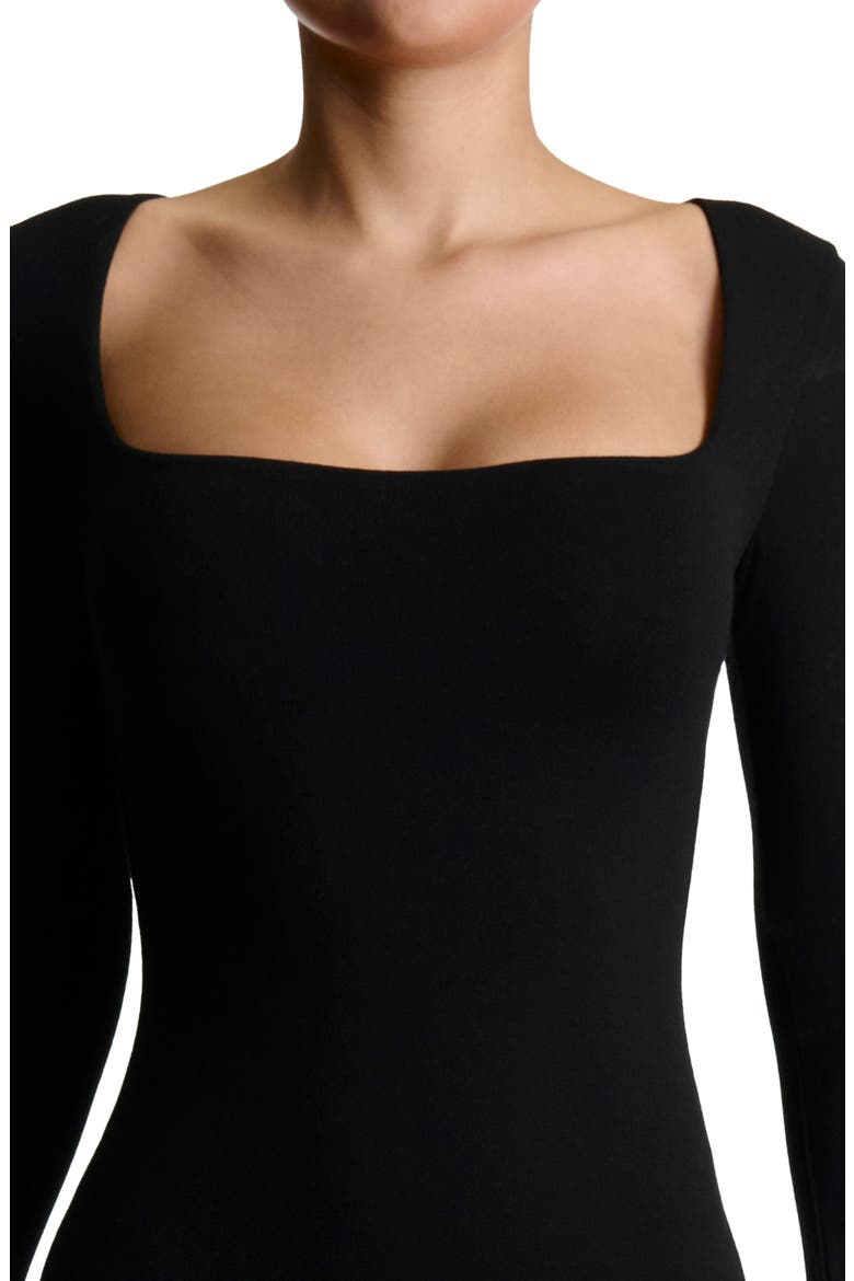 Long Sleeve Square Neck Midi Dress, Alternate, color, BLACK