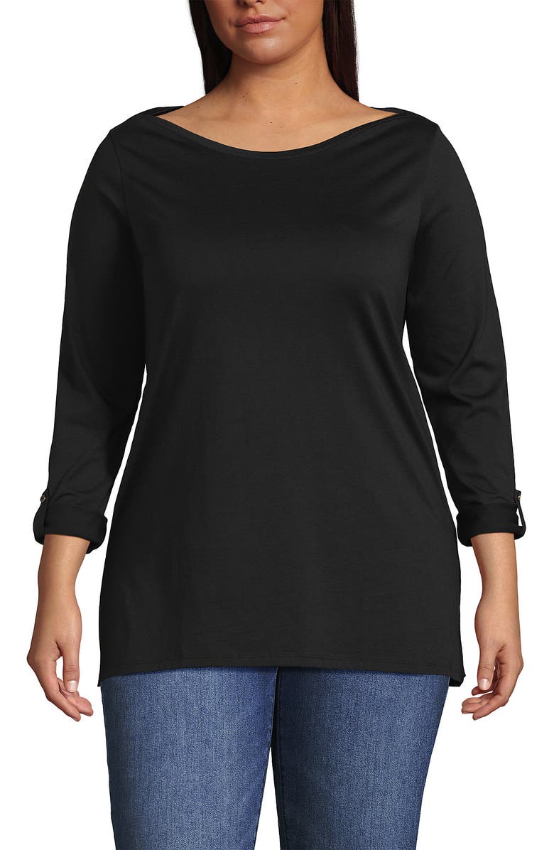 Lands' End Supima Cotton Adjustable 3/4 Sleeve Boatneck Tunic, Main, color, Black