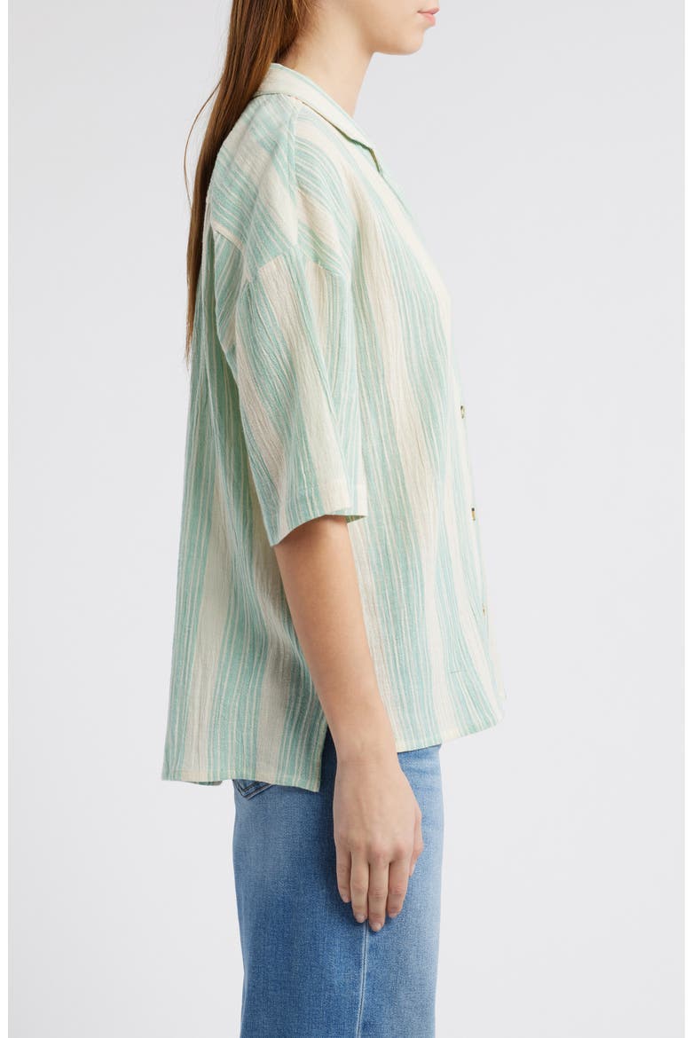 Beachside Stripe Short Sleeve Button-Up Shirt, Alternate, color, ISLANDS GREEN