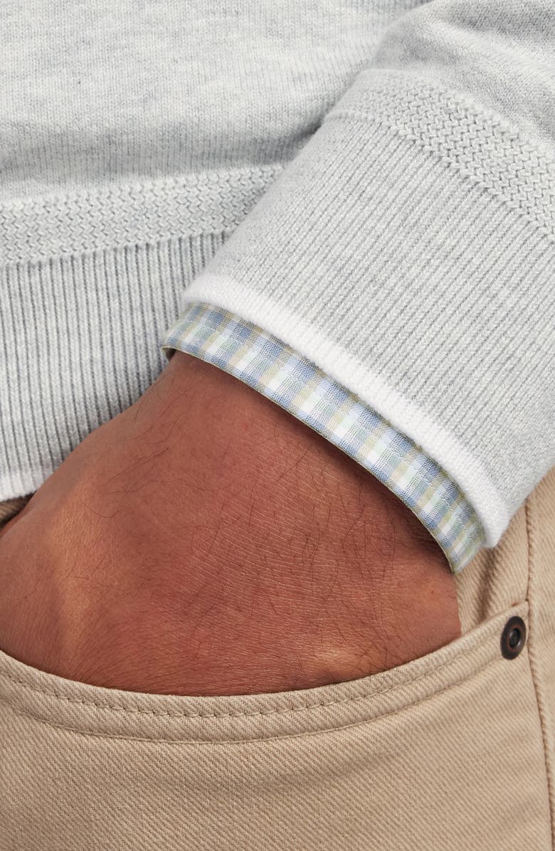 David Donahue Tipped Cotton Blend Quarter Zip Sweater, Alternate, color, Heather Grey