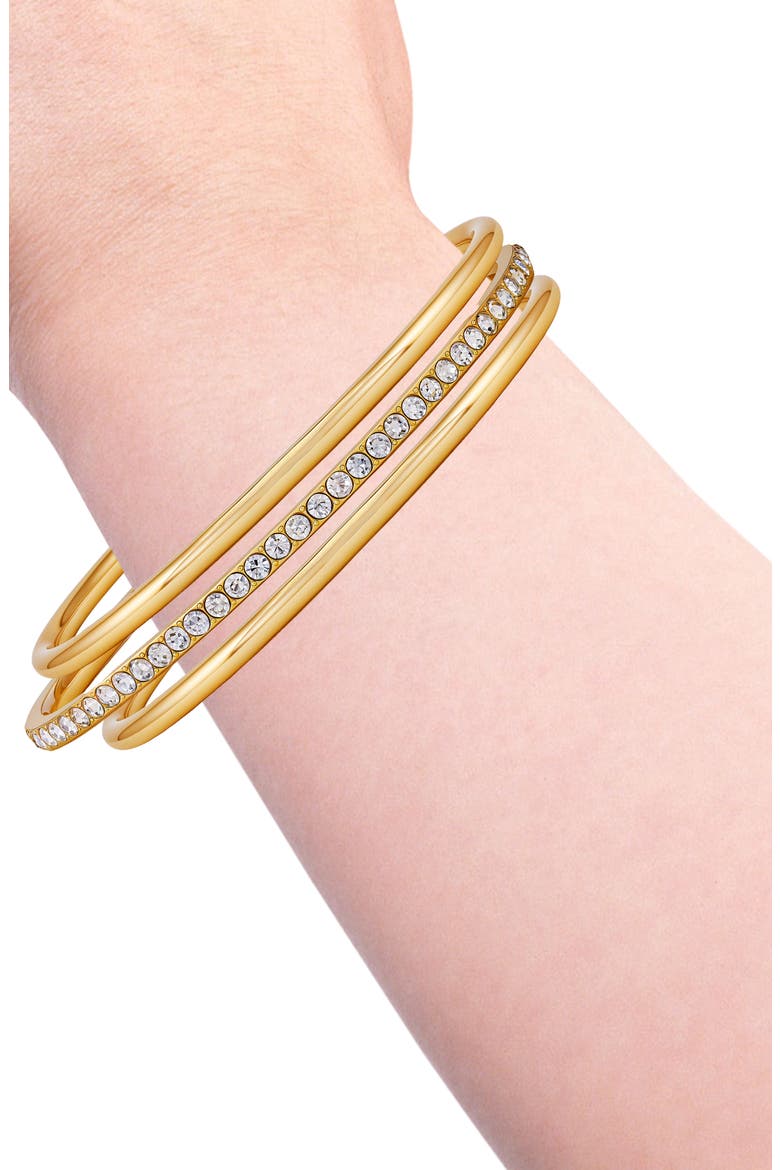 Pavé Crystal Bangle Bracelet Set, Alternate, color, GOLD TONE