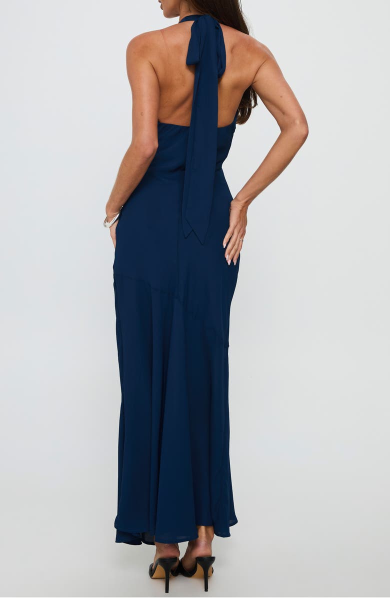 Princess Polly Luannie Halter Chiffon Gown, Alternate, color, Navy
