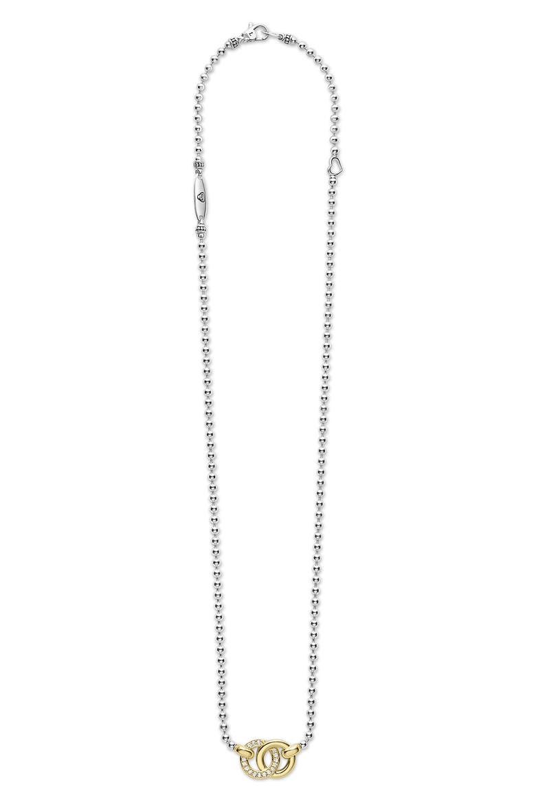 Signature Caviar Two-Tone Interlocking Diamond Pendant Necklace, Alternate, color, SILVER