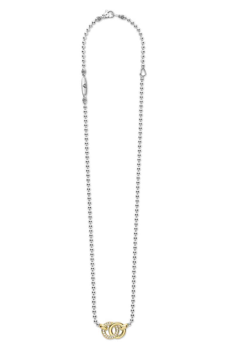 LAGOS Signature Caviar Two-Tone Interlocking Diamond Pendant Necklace, Alternate, color, Two-Tone