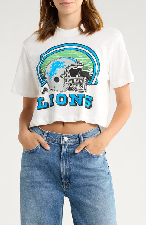 Game Time NFL Detroit Lions Crop Distressed Graphic T-Shirt