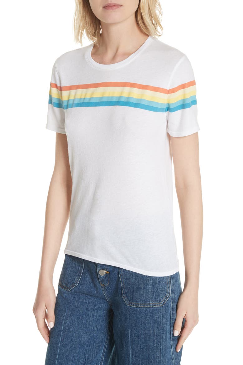 Rainbow Stripe Tee, Alternate, color, WHITE