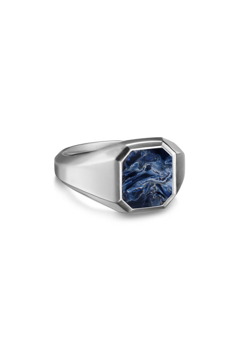 Men's Streamline® Inlay Signet Ring in Sterling Silver with Pietersite, 14mm, Alternate, color, SILVER