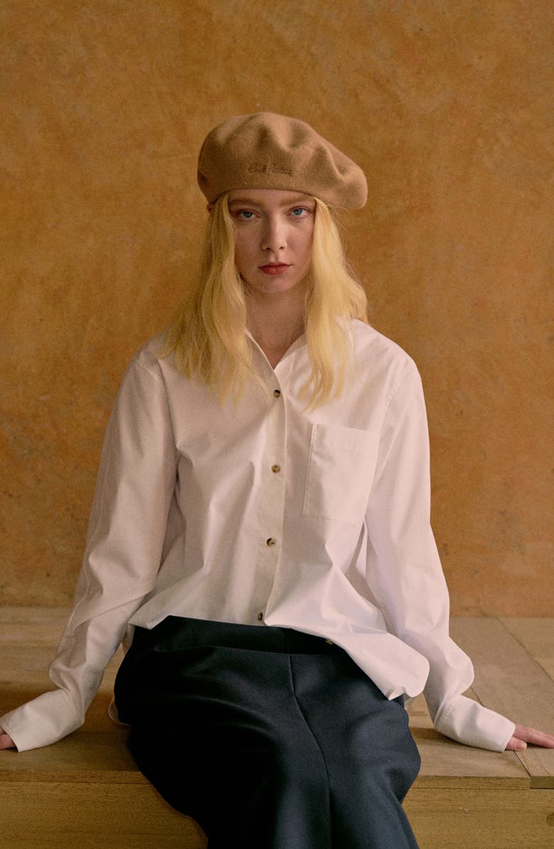 Lost Pattern Bon Chic Wool Blend Beret, Alternate, color, Khaki