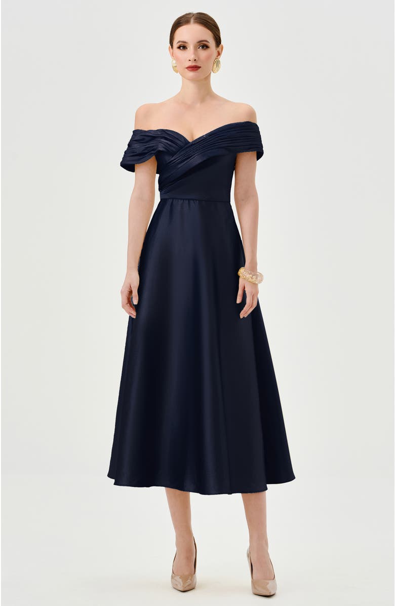 Bariano Wynter Off Shoulder Midi, Alternate, color, Navy