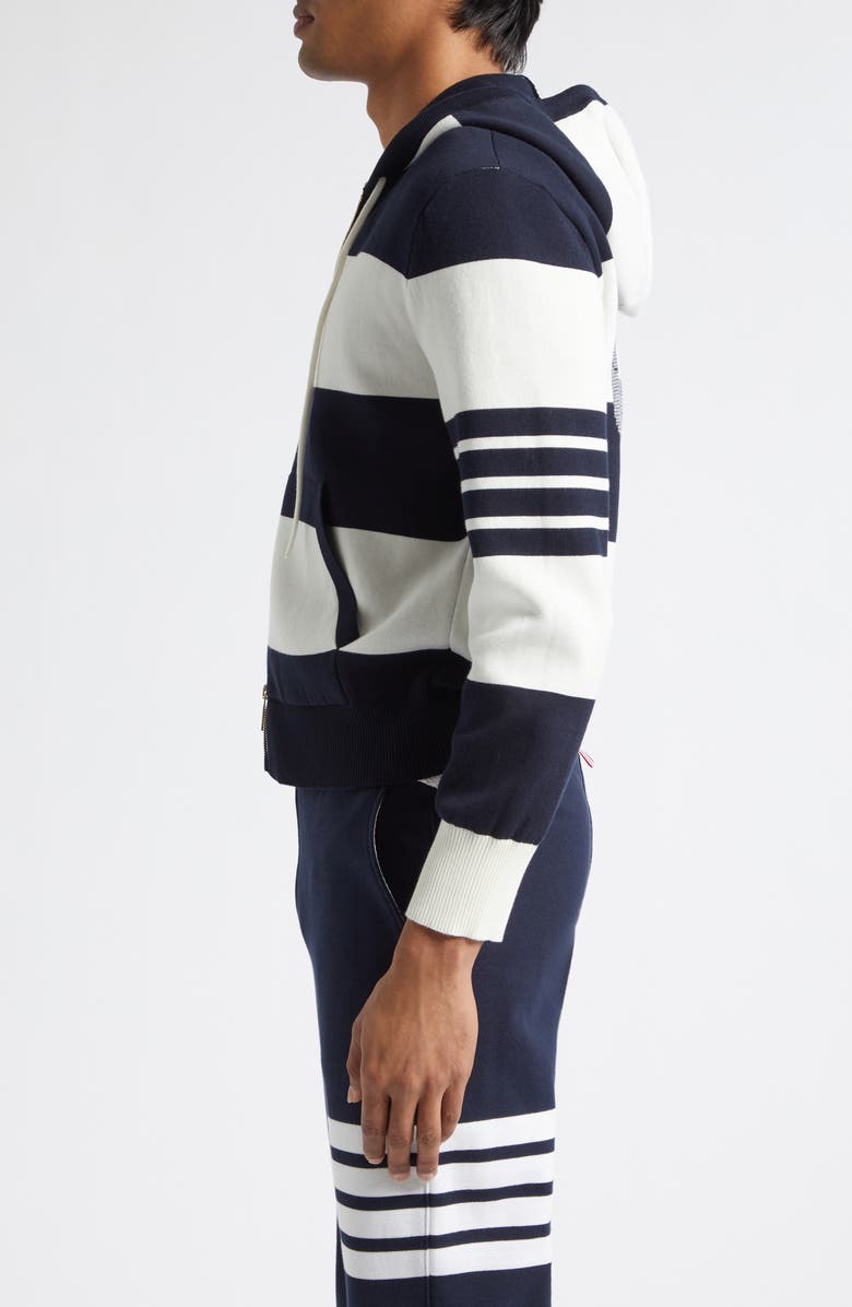 Thom Browne Hector Rugby Stripe Jacquard Zip Hoodie, Alternate, color, Navy