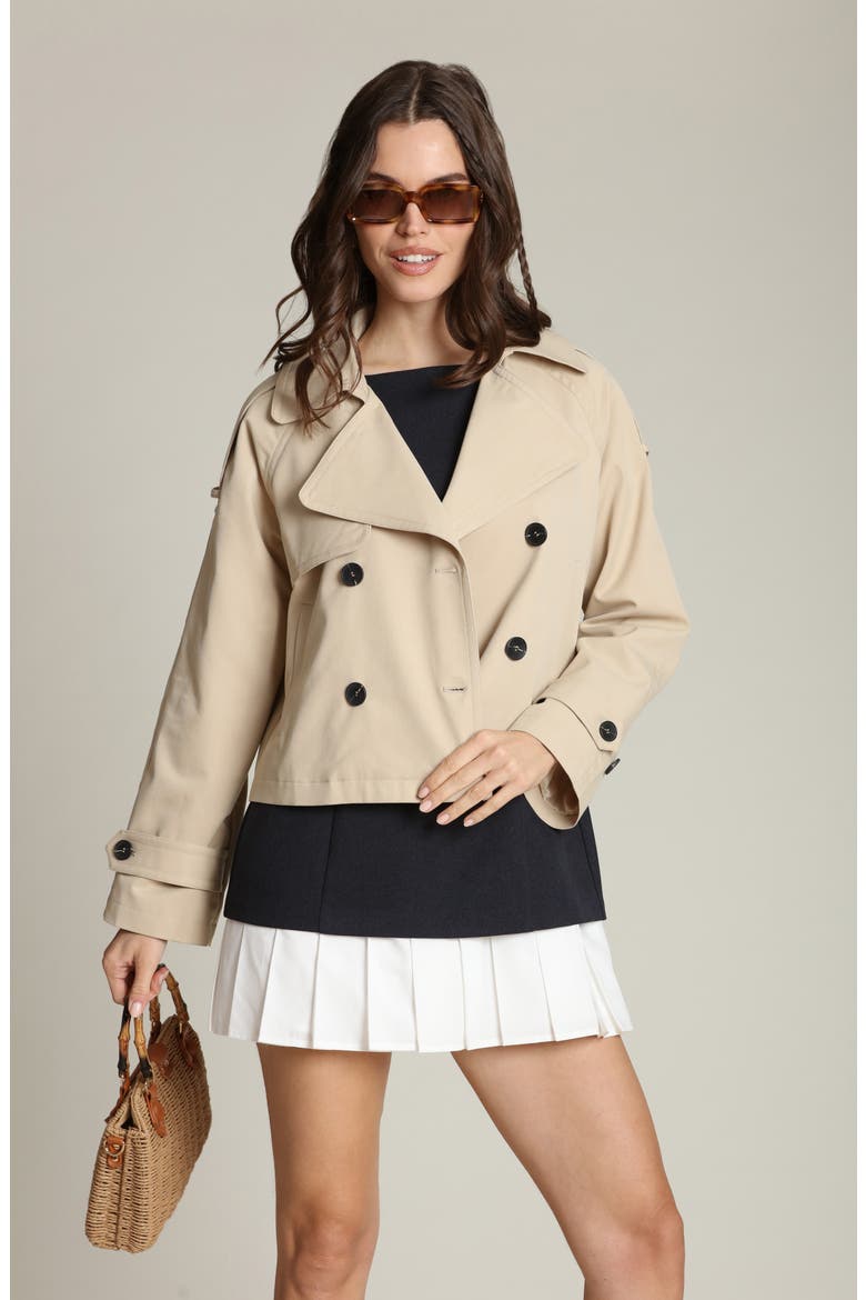 Double Breasted Crop Trench Coat, Alternate, color, SEASHELL