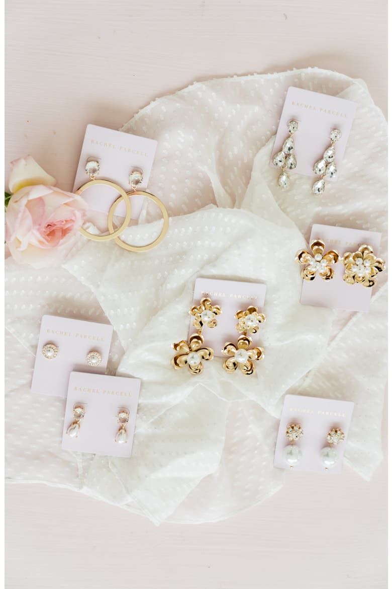 Dimensional Floral Stud Earrings, Alternate, color, WHITE- GOLD