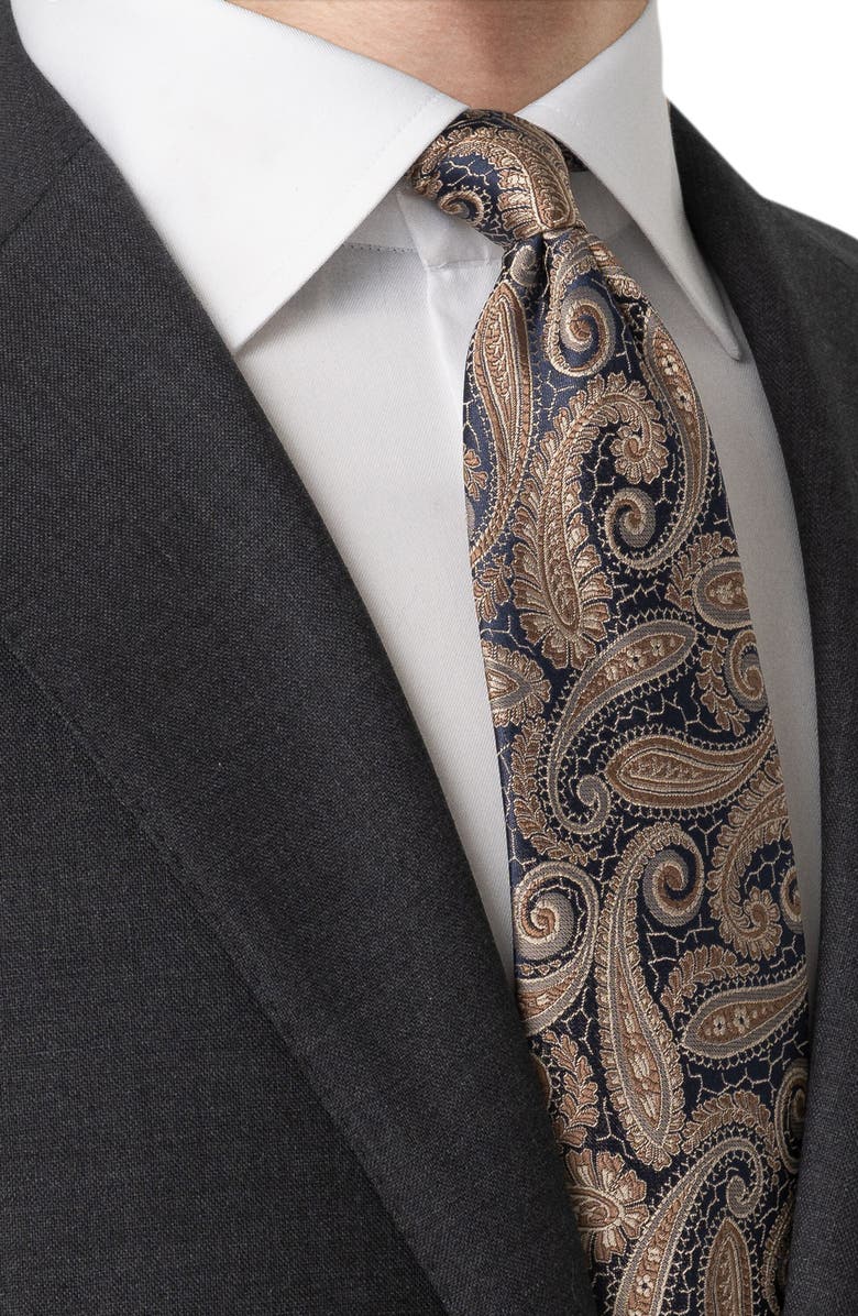 Eton Paisley Silk Tie, Alternate, color, Medium Brown