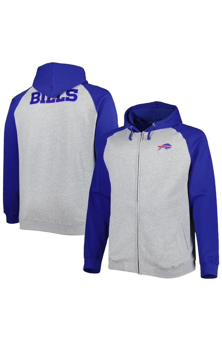 PROFILE Men's Heather Gray Buffalo Bills Big & Tall Fleece Raglan Full-Zip Hoodie Jacket, Main, color, Heather Gray