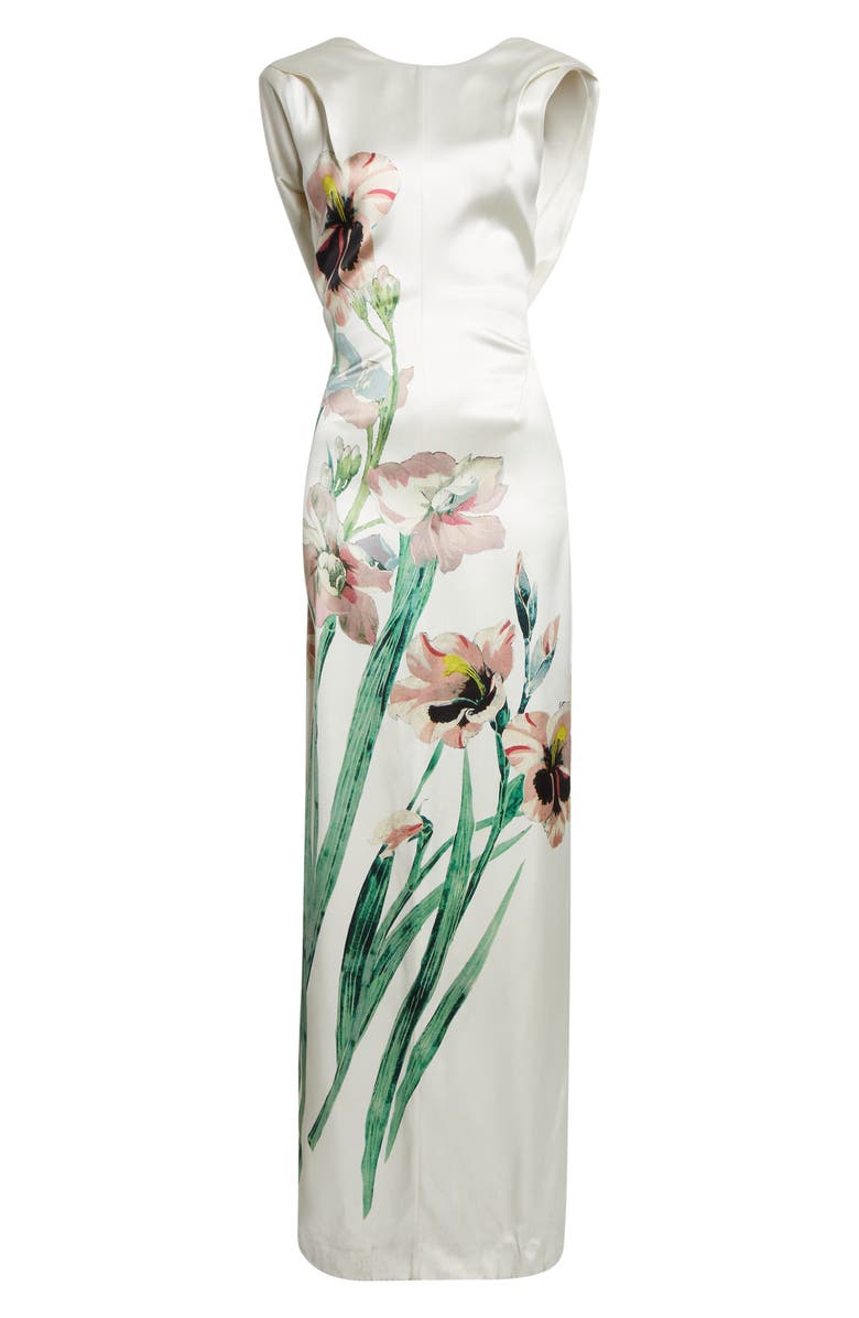 Erdem Floral Drape Back Duchesse Satin Gown, Alternate, color, Mirrored Orchid Ivory