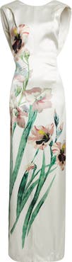 Erdem Floral Drape Back Duchesse Satin Gown