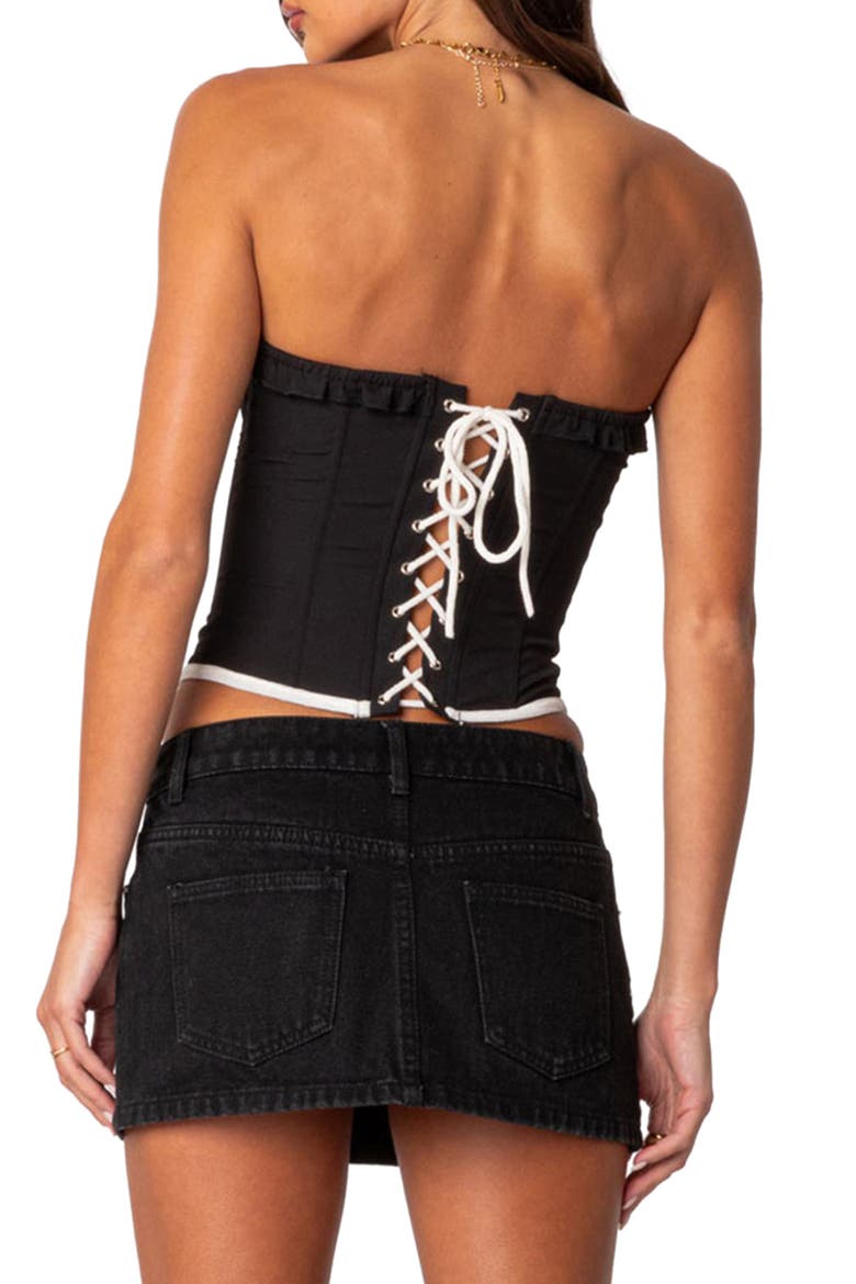 Abbey Ruffle Trim Corset Top, Alternate, color, BLACK