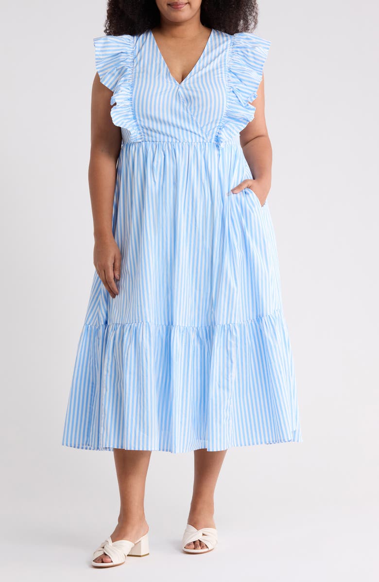 SUGARLIPS Fairness Stripe Cotton Poplin Dress, Main, color, Blue-Stripe