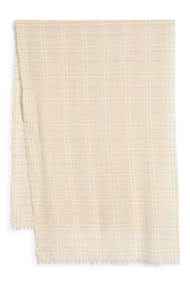 Sequin Check Wool & Silk Blend Scarf, Main, color, SESAME BEIGE