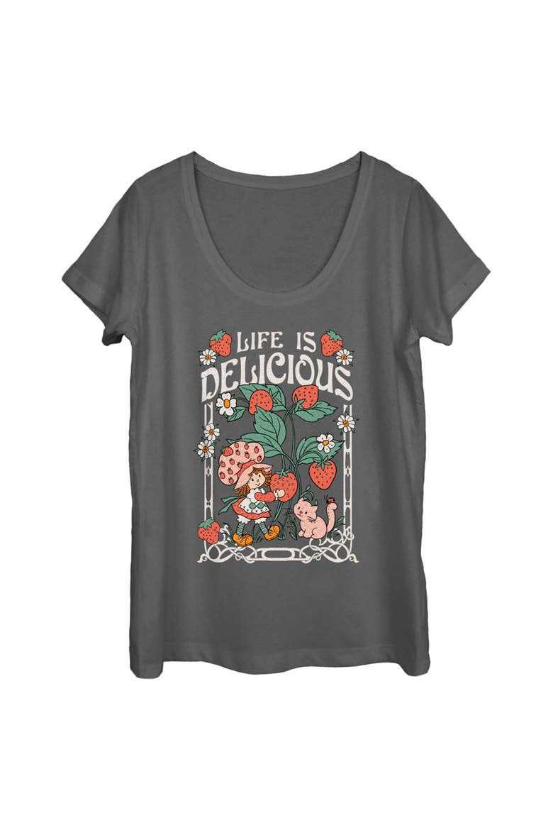 Women's Strawberry Shortcake Life is Delicious Scoop Neck, Main, color, Charcoal