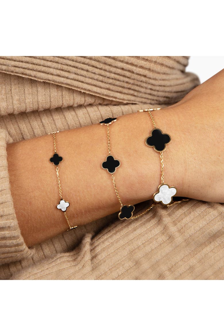 Small Onyx Clover Bracelet, Alternate, color, Yellow Gold