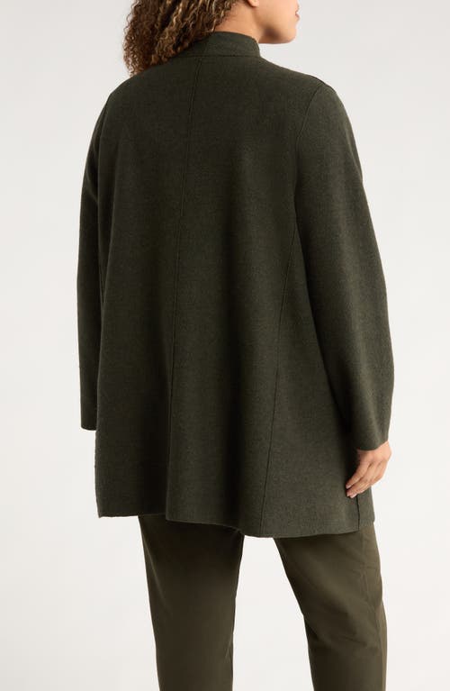 Eileen Fisher High Collar Open Front Boiled Wool Jacket In Black