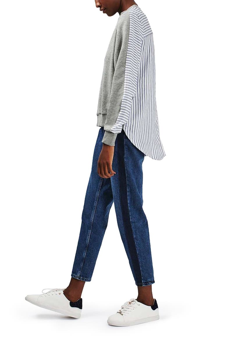 Heathered & Stripe Hybrid Sweatshirt, Alternate, color, GREY MARL MULTI