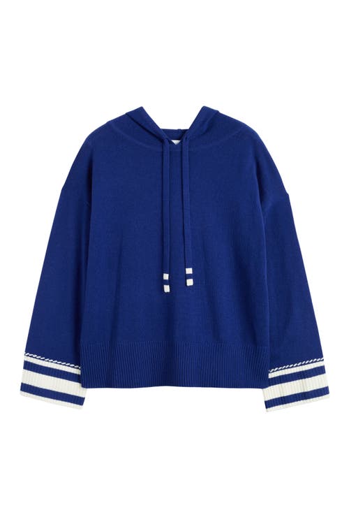 Chinti & Parker Ahoy! Wool Cashmere Hoodie Sweatshirt In Admiral Blue/cream