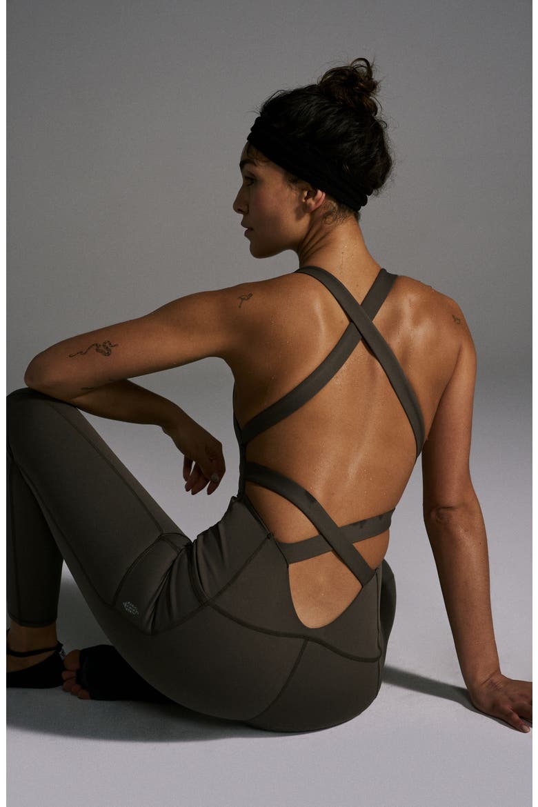 High Open Back Strappy Jumpsuit, Alternate, color, CHARCOAL BROWN