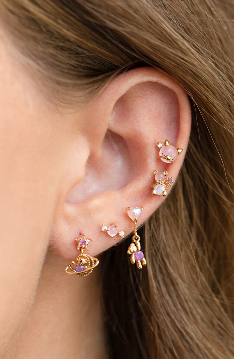 Girls Crew Kitty Kat Stud Earrings, Alternate, color, Gold