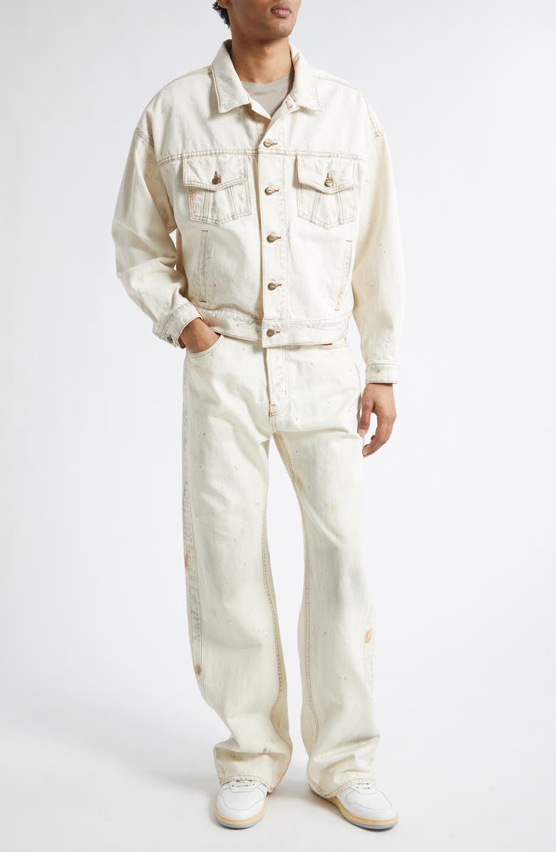 Rhude Dirtied Cotton Trucker Jacket, Alternate, color, Woodland White