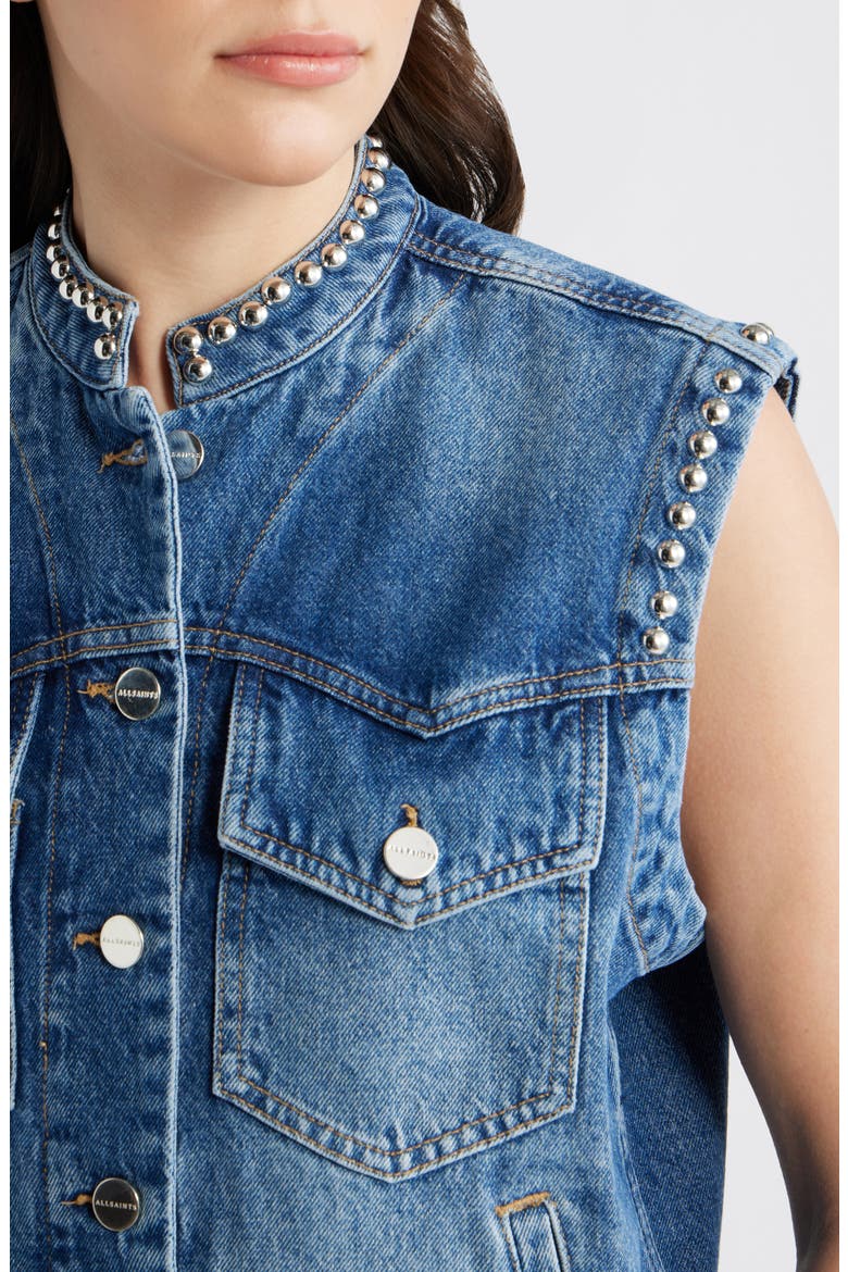 Mav Studded Denim Vest, Alternate, color, VINTAGE INDIGO