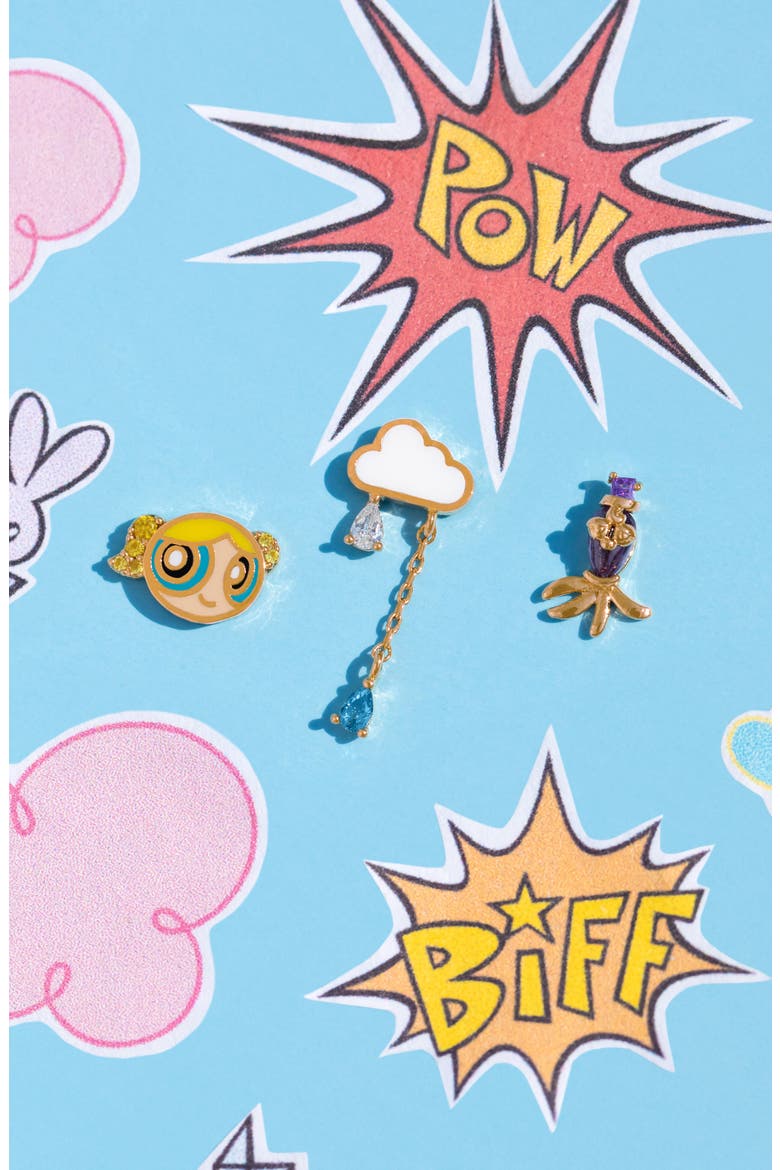 The Powerpuff Girls Bubbles Set of 3 Single Stud Earrings, Alternate, color, GOLD