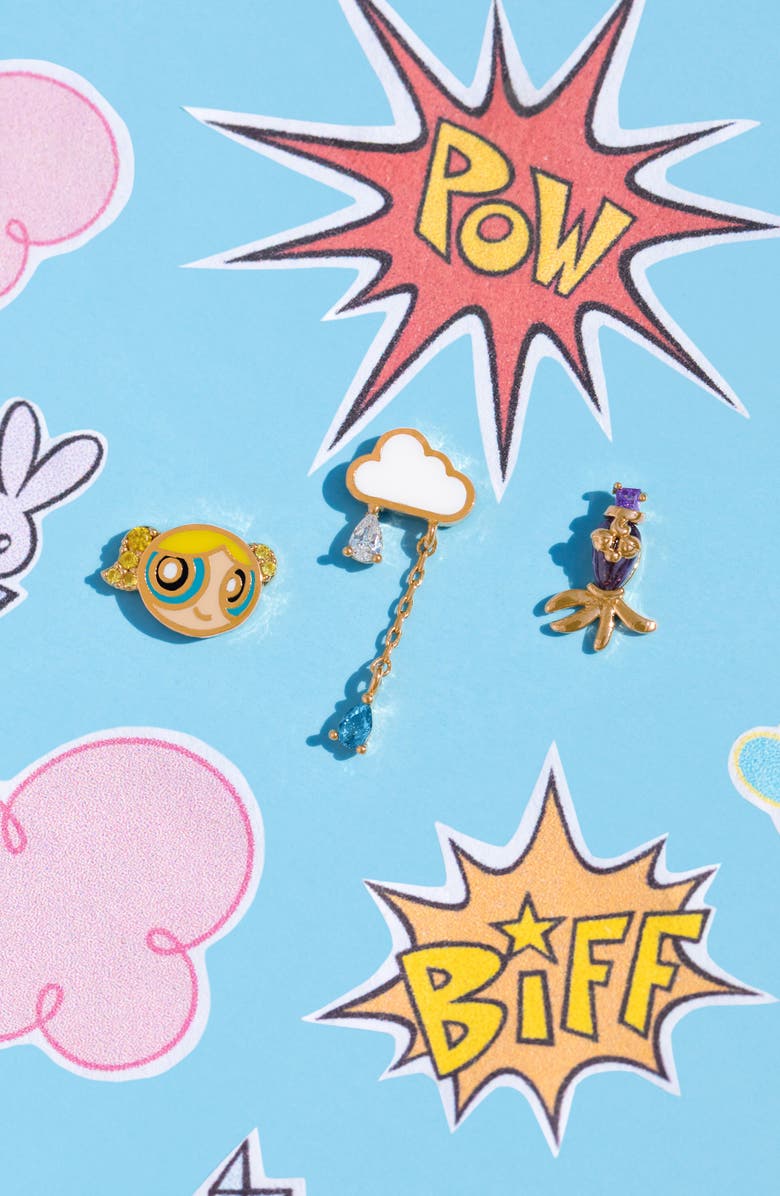 Girls Crew The Powerpuff Girls Bubbles Set of 3 Single Stud Earrings, Alternate, color, Gold