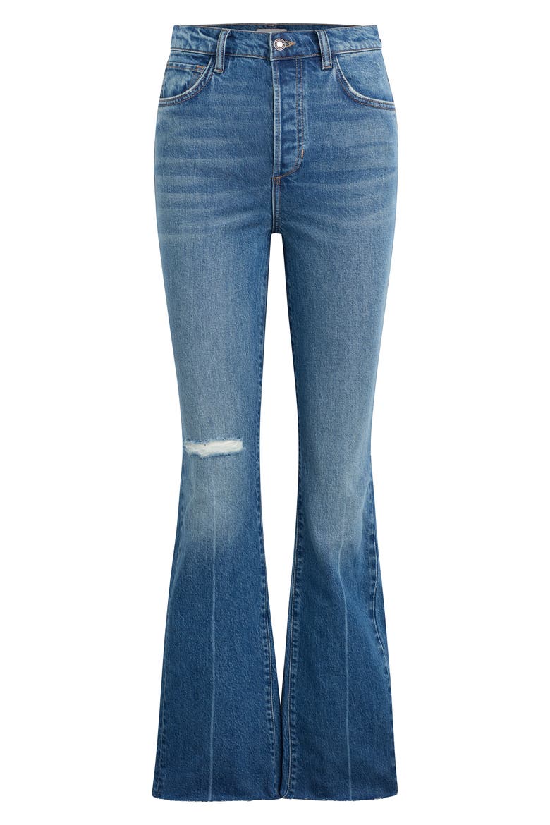 The Valentina High Waist Raw Hem Flare Leg Jeans, Alternate, color, BEACON