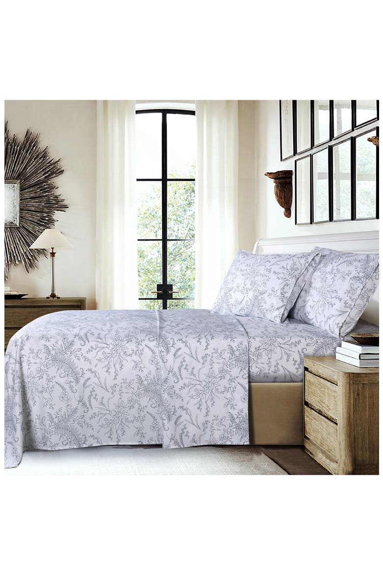 Southshore Fine Linens Winter Brush Sheet Set, Alternate, color, WHITE W/ BLACK FLOWERS