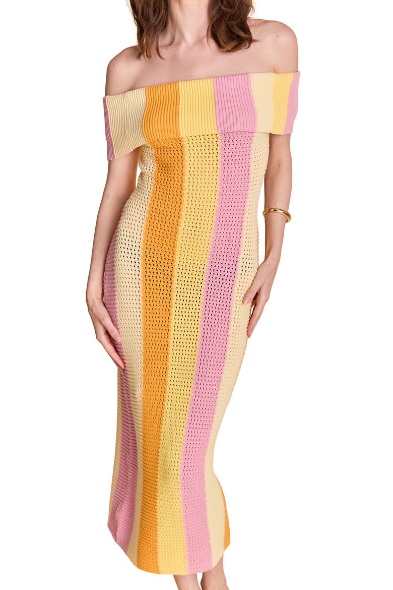 Off the Shoulder Knit Dress, Alternate, color, SUNRISE