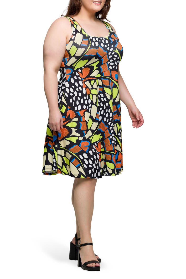 Print Sleeveless A-Line Dress, Alternate, color, ORANGE MULTI