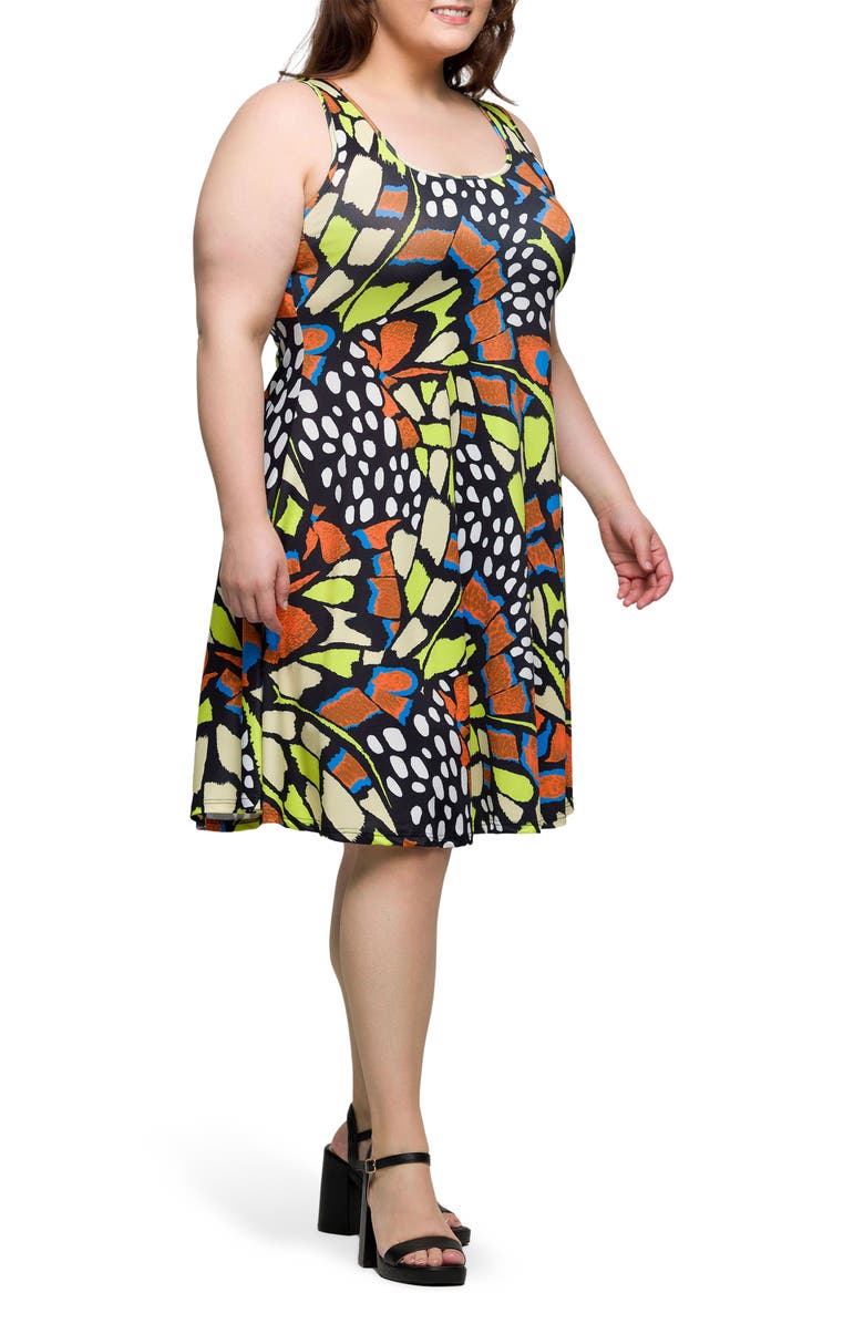 24seven Comfort Apparel Print Sleeveless A-Line Dress, Alternate, color, Orange Multi