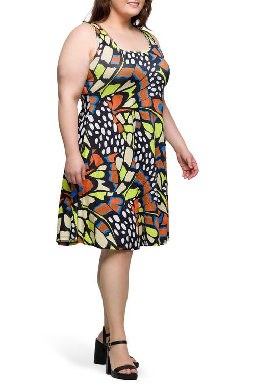 24seven Comfort Apparel Maternity Butterfly Print Sleeveless Knee Length Tank Swing Dress In Orange Multi