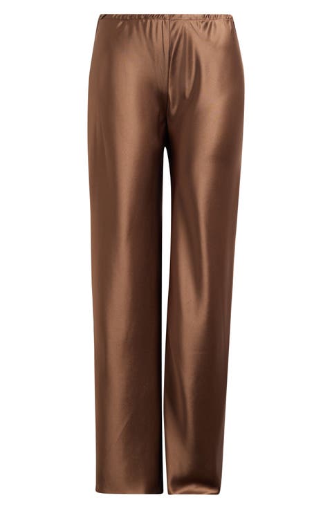 Gale Bias Cut High Waist Satin Pants