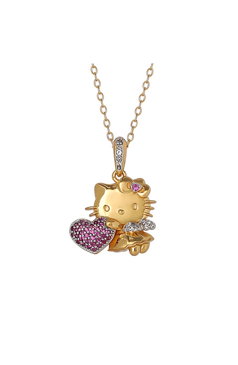 Hello Kitty 925 Sapphire Pendant, 18" chain, Main, color, Gold/Pink