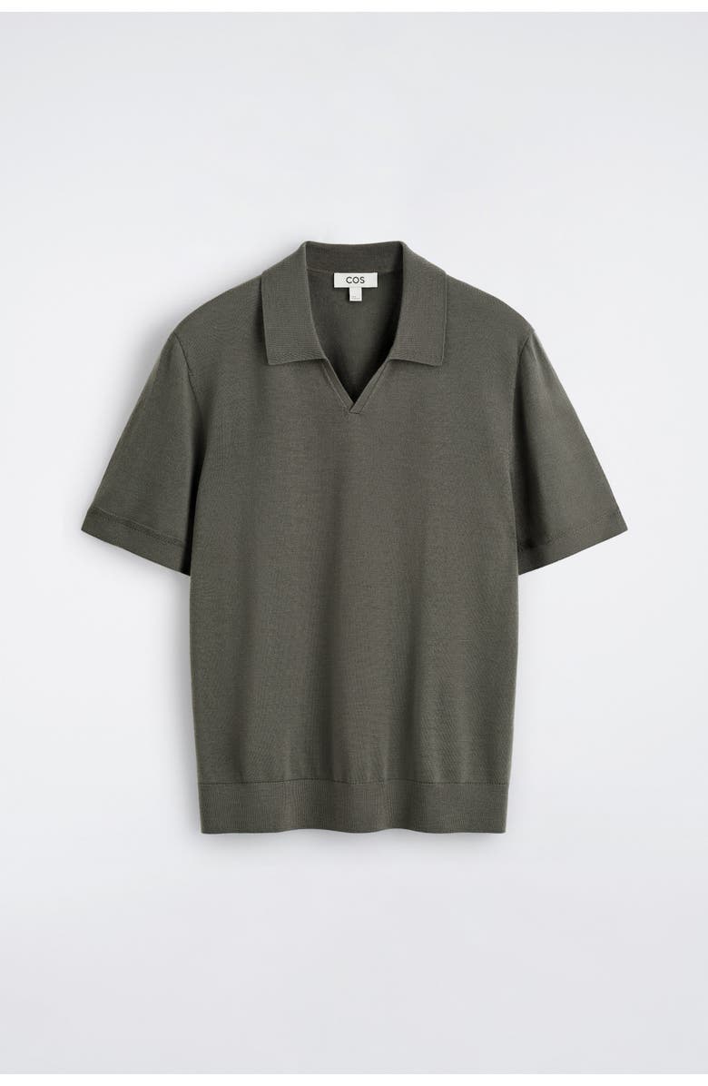 COS Open-Collar Merino Wool Polo Shirt, Alternate, color, Khaki